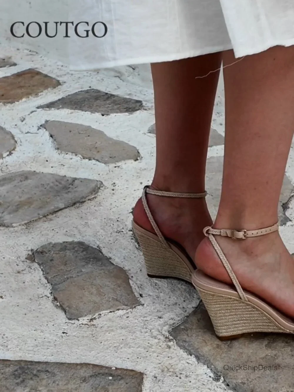 Wedge Sandals Espadrilles Raffia Open Toe Ankle Strap Straw Summer Beach Shoes
